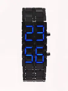 LED Digital Watch with Stainless Steel, Warrior Style Molten Iron Bracelet, Fashionable Timepiece for Daily Wear, Casual Accessories