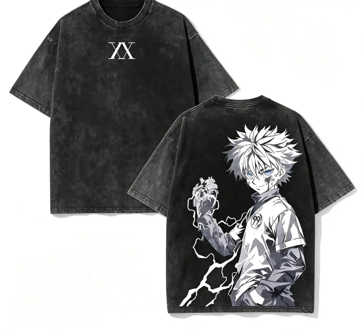 Killua Zoldyck T-Shirt – Hunter x Hunter Washed Oversized Anime Tee | Unisex Heavy Cotton Streetwear for Otaku & Manga Fans retro print fun story shirt new york t-shirt all-season casual teeny t-shirt gift good graphic shirt graphic t-shirt