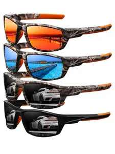4pcs The latest spliced sports sunglasses, unisex，available in various colors，feature UV400 anti-UV lenses and suitable for outdoor activities, Outdoor Sports Eyewear. a classic camouflage pattern frame with a rubber nose pad