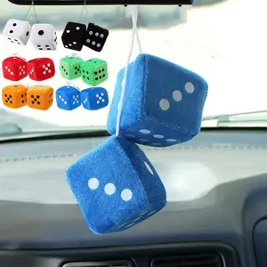 Cute Plush Dice Mirror Hanger - Soft Fuzzy Dot Dice Pendant, Universal Car Accessories Auto Interior Decor Gift with 6 Optional Colors Hanging Car Diffuser Car Felt Diffuser