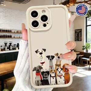 Cute Cartoon Dog Family Pattern Design Case for iPhone 17 16 15 14 Pro Max 13 12 11 XR XS Plus Air Slim Shockproof Anti Drop Protective Durable TPU Cover