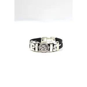 Bracelet of The Guardian Angel  handmade jewelry with Double Leather Straps by Graciela's Collection