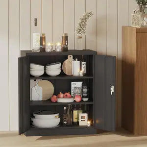 Metal Storage Cabinet, Heavy Duty 35" Steel Cabinet with Adjustable Shelves, Heavy Duty Hanging Storage Cabinet for Garage, Home, Office, Utility Room, Black