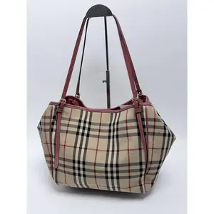Pre-owned BURBERRY Canvas Tote Bags Small Canterbury Tote Bag Shoulder Handbag Parade Red Horseferry Check ZS007BR