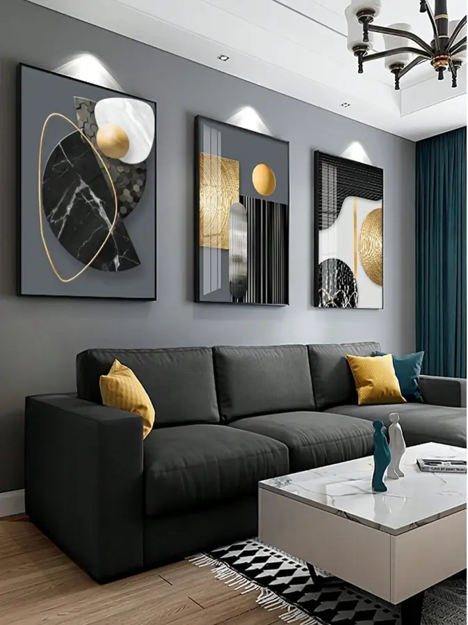 3PCS Modern Geometric Wall Art Canvas Prints – Unframed Abstract Polyester Posters for Living Room, Bedroom, Office & Home Decor