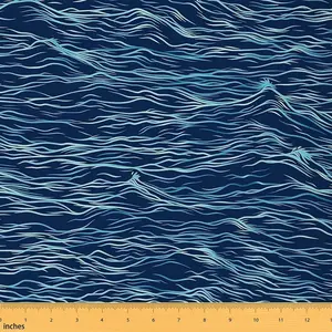 Feelyou Nautical Reupholstery Fabric by the Yd (2 Yds) - Chic Blue Wave Durable Performance Fabric for Chairs, Marine Theme Upholstery Material