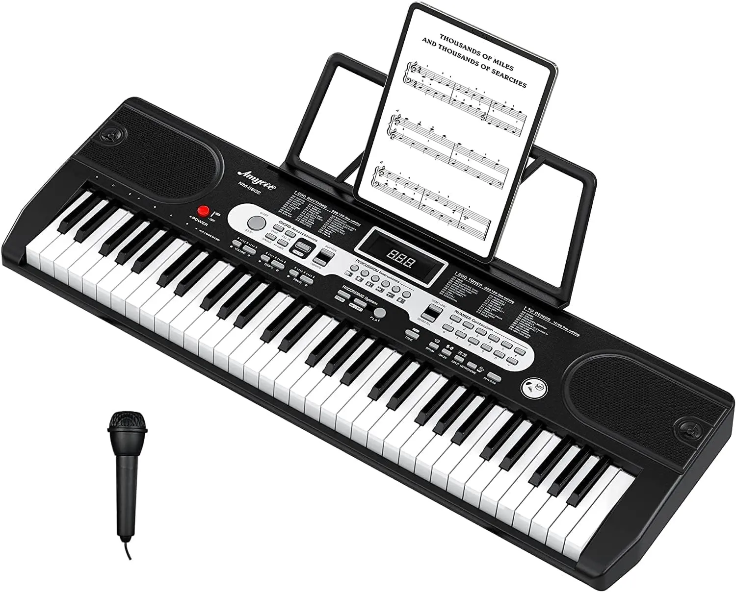 61-Key Digital Multifunction Electronic Piano Keyboard with Microphone, LCD Display, Keynote Stickers, Portable Design, MP3, USB and MIDI Compatibility