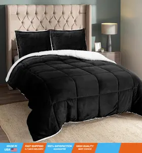 Micromink Sherpa Fleece King Size Comforter Set with 2 Pillow Shams, Plush and Warm Bedding Comforter Sets, Down Alternative Comforter, Ultra Soft and Cozy Comforter Set (King, Black)