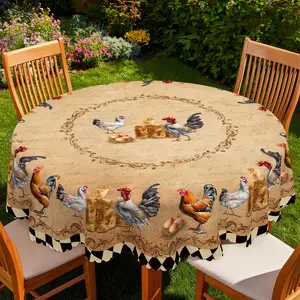 QUNTUE Spring Cottage Style Rooster Print Tablecloth, 2026 Party Decoration, Garden Barbecue, Round and Rectangular Various SizesSuitable for holiday parties, camping decorations, kitchen accessories, restaurant balcony decorations, suitable for indoor an