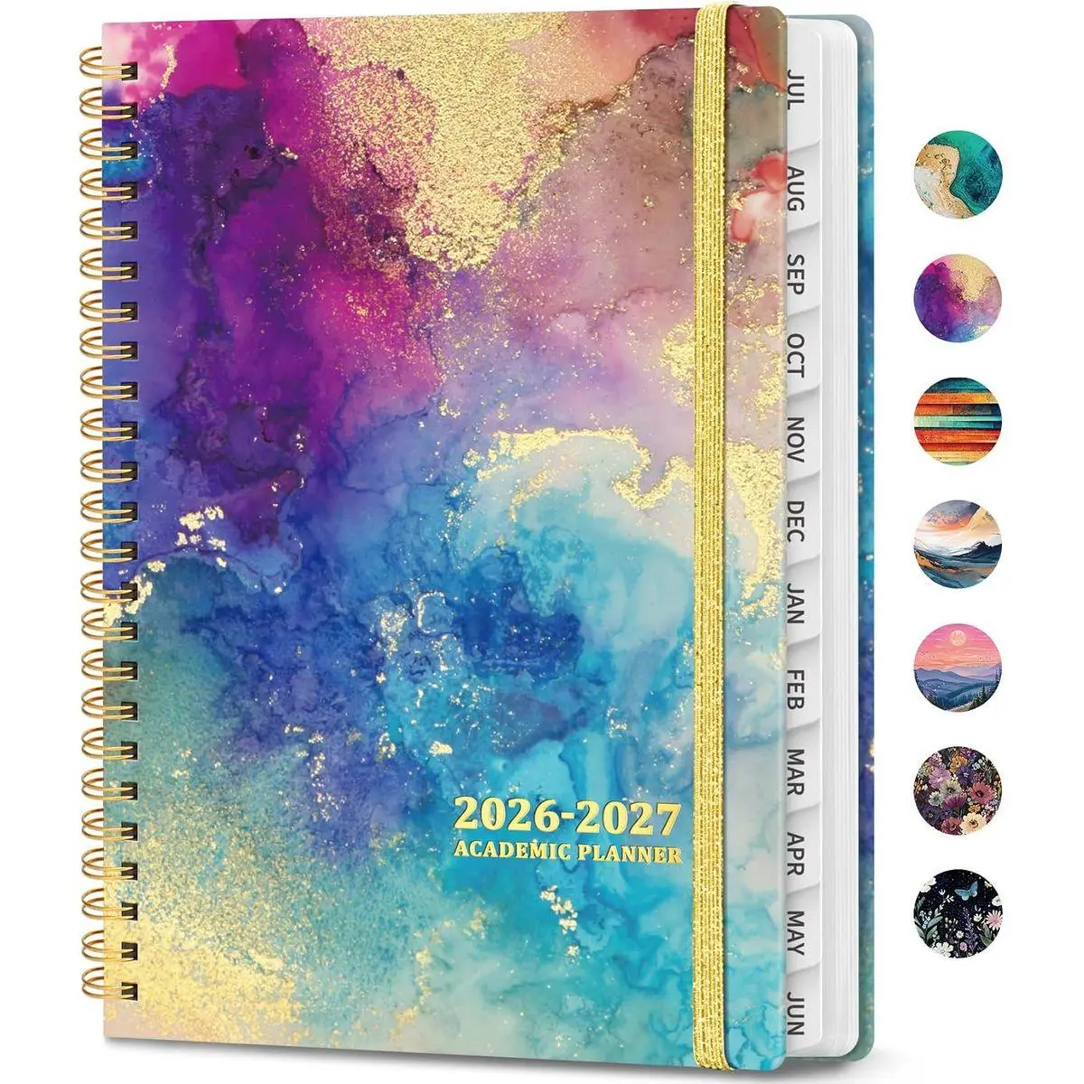 Planner 2026-2027, Weekly & Monthly Academic Calendar, Jul 2026 – Jun 2027 | Hardcover, Monthly Tabs, Spiral-Bound, Inner Pocket, Perfect for Home, Office & School, A5 (6.4" x 8.5"), Gold