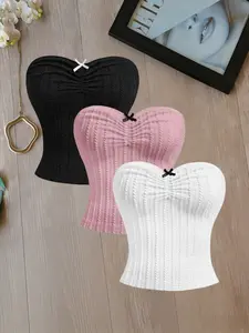 Women's Slim-Fitting Knit Top Set, Cute Bow Front Design, Elegance, Perfect for Summer & Beachwear, Ladies' Casual Outerwear, Knitwear, Womenswear