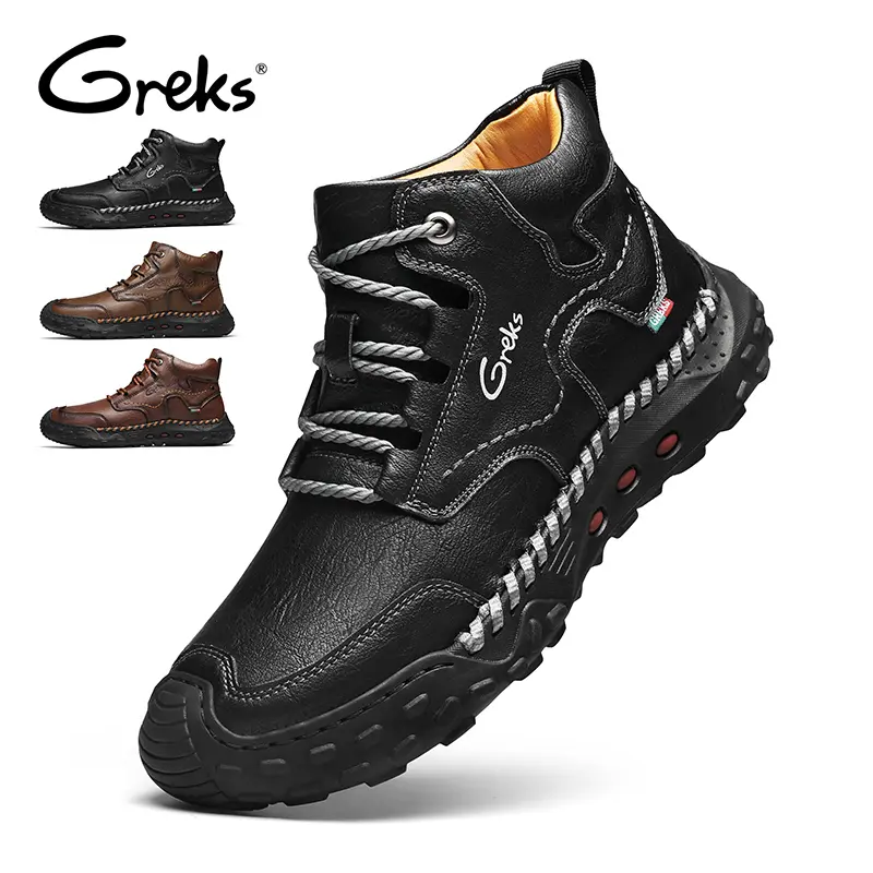GREKS Men's Rugged Hand-Stitched Ankle Boots - Outdoor-Inspired Casual Men's Shoes, Comfortable Walking Shoes, Shoe