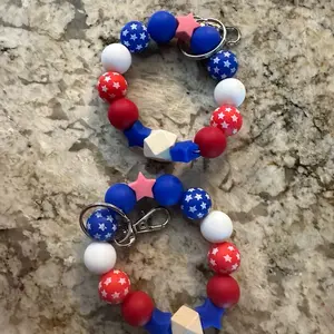 Patriotic silicone wristlet keychain blue