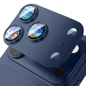 YZOIKO Camera Lens Protector for iPhone 17 Pro-Single Piece, Ultra Thin Aluminum Alloy Frame, 9H Dual-Strength Glass with 99% AR Light Transmittance, Case Friendly, Dark Blue
