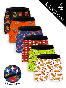 Men's Casual Fitted Underwear Set, All-Over Cartoon Pattern Design, Breathable Elastic Fabric, Comfortable Daily Wear for Men, Boxer Briefs Set