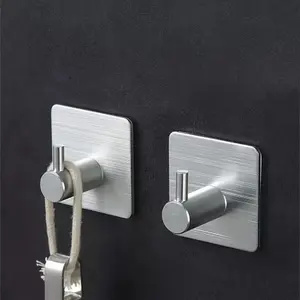 Stainless Steel Wall Mounted Hook, Punch Free Self Adhesive Hook, Bathroom Towel Hook, Home Organizer for Bathroom Kitchen