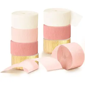 Wedding Party Decorations, 8 Rolls Pink Gold Crepe Paper Streamers for Wedding, Bachelorette, Birthday, Baby Bridal Shower, Valentines Day Party Backdrop Decorations, 82ft Long