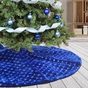 Blue Christmas Tree Skirt Plush 90cm Dark Blue Fur Christmas Tree Skirt Mat with Silver Cross Sequin Xmas Tree Skirt Base Cover for Christmas New Year Decorations (Blue-C, 36inches)