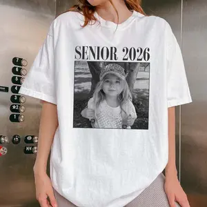 Custom Senior 2026 Photo T-Shirt, Personalized Class of 2026 Graduation Tee, Vintage Style Baby Photo Graduation Shirt, Aesthetic Senior Year Commemorative Top, High School Senior 2026 Merch
