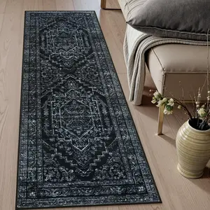 Washable Runners for Hallways, 2x6  Kitchen Runner Rug Non Slip, Farmhouse Soft Hallway Rug Runner Low Pile, Stain Resistant Entryway Carpet Runner for Laundry Bedroom Bathroom, Black