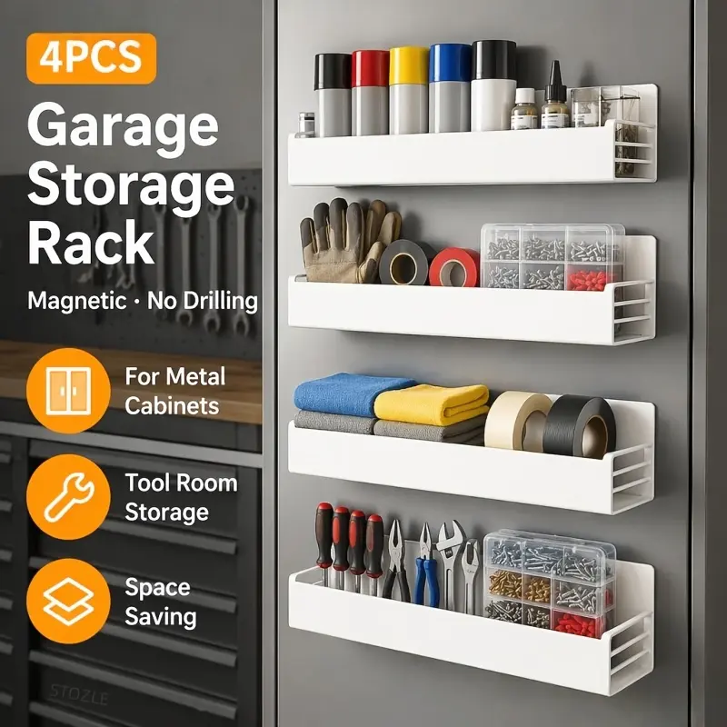2/4-Pack Magnetic for garage Shelves, Heavy Duty Magnetic Shelf Organizer For Garage Organization And Storage, Tool Room, Workshop, Pegboard & 4th Of July Decorations, Movable No-Drill Storage Shelves