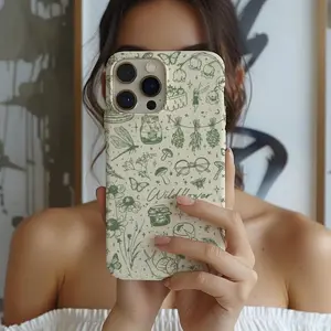 Cottagecore Fantasy Phone Case, Mushroom Phone Cover, Green Aesthetic, Spring Phone Case, Summer Phone Case, Gardening Cell Phone Case Suitable for IPhone17 11 12 13 14 15 16 Pro Max Air Plus