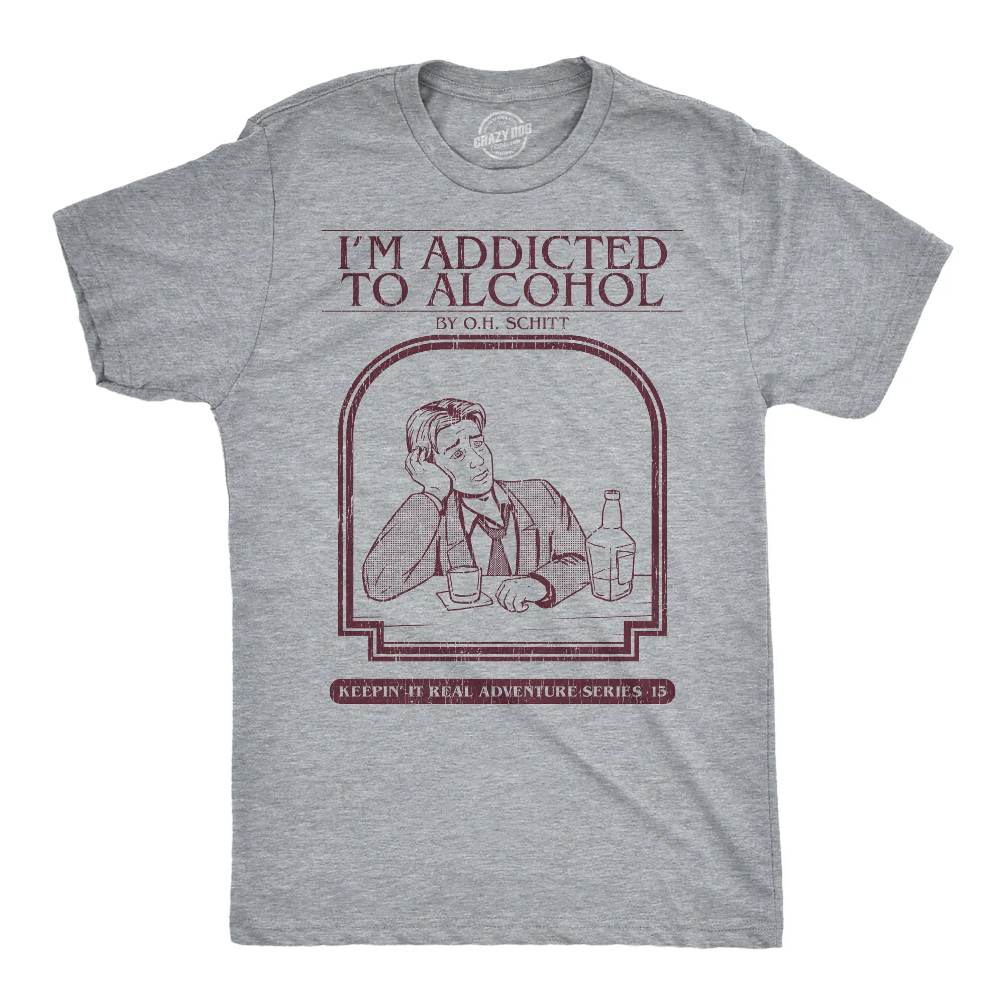 Mens Funny T Shirts Im Addicted to Alcohol Book Sarcastic Graphic Novelty Tee for Men Mens Funny T Shirts Cool Vintage Fashion T-Shirt Gift Classic Menswear Nerd Apparel for Men Funny Drinking Short Sleeve Light Grey