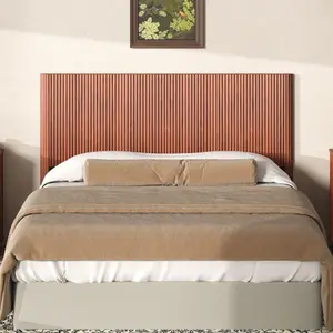 Queen Size Walnut Finish Headboard, Vintage Modern Farmhouse Style with Wave Design, Sturdy Iron Frame & Easy Assembly
