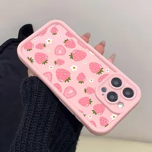 Pink Little White Flower Strawberry Phone Case, Comfortable Grip and Effective Drop Protection. Suitable for Multiple iPhone Models IncludingiPhone 17 Air Pro Max iPhone16 15 14 13 12 11 Pro Max XS XR X Plus SE Mini