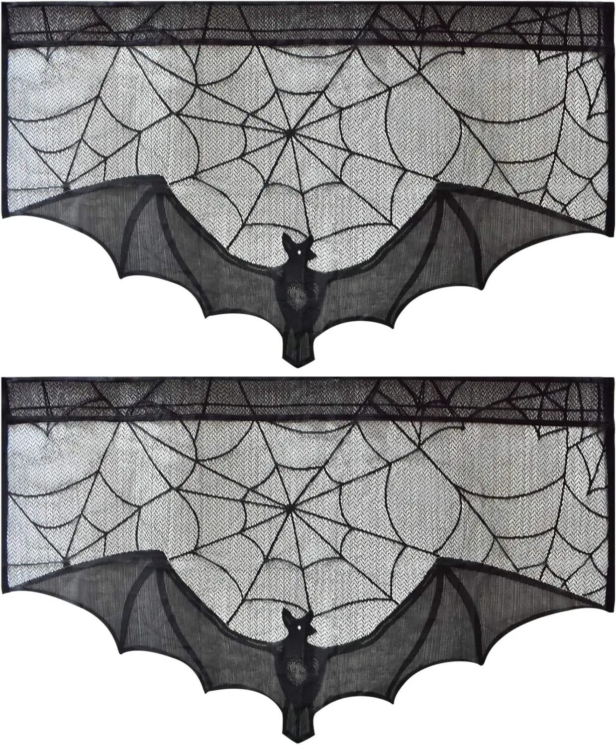 2 Pcs Halloween Lace Bat Curtains Black Spiderweb Window Curtain | 2 Pcs Black Lace Bat Curtains For Halloween Window, Door, Mantel, Wall, Great For Halloween Party Decor, Party Supplies