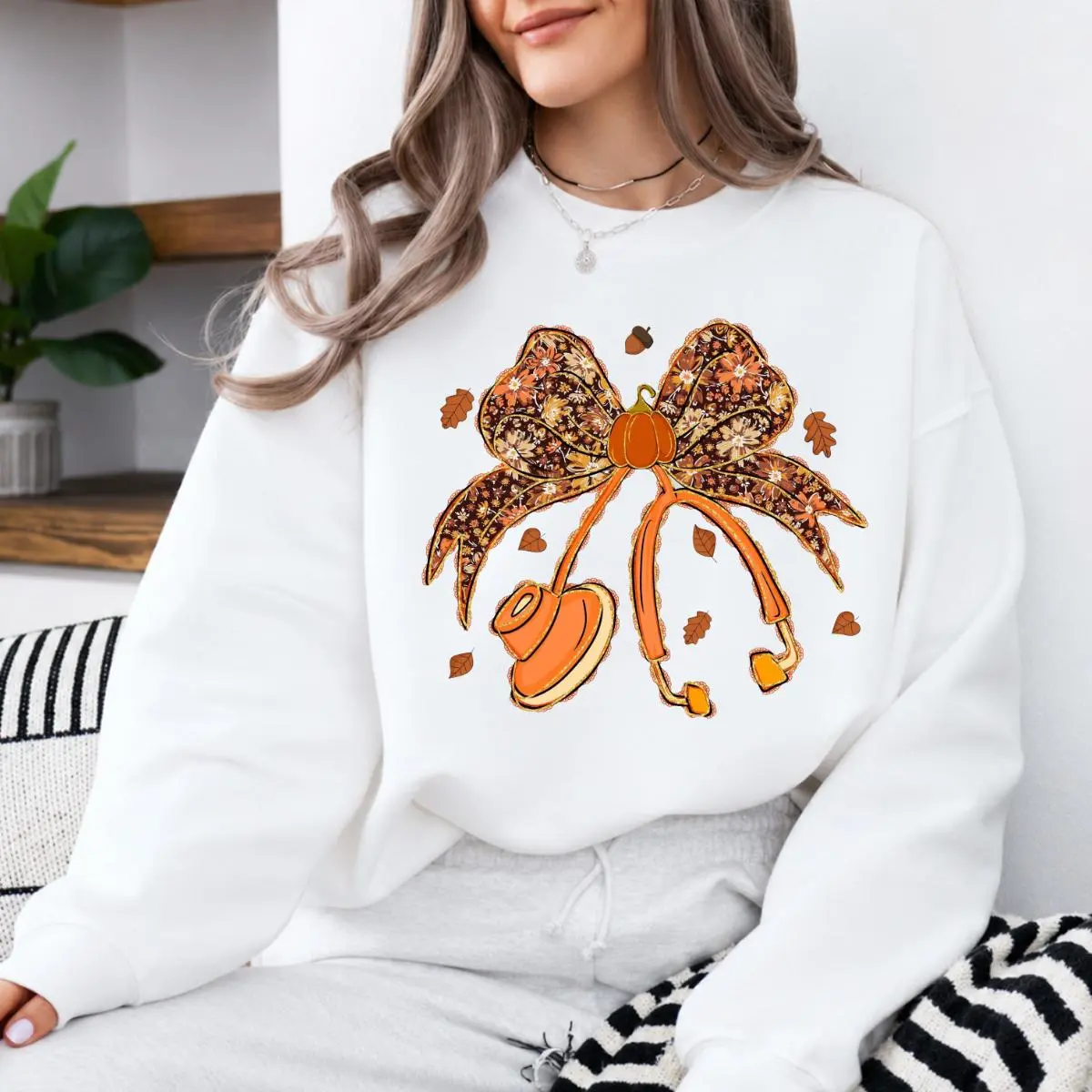 Fall Nurse Pumpkin Stethoscope Bow Shirt Thanksgiving Autumn Medical Tee - BABINO HOUSE