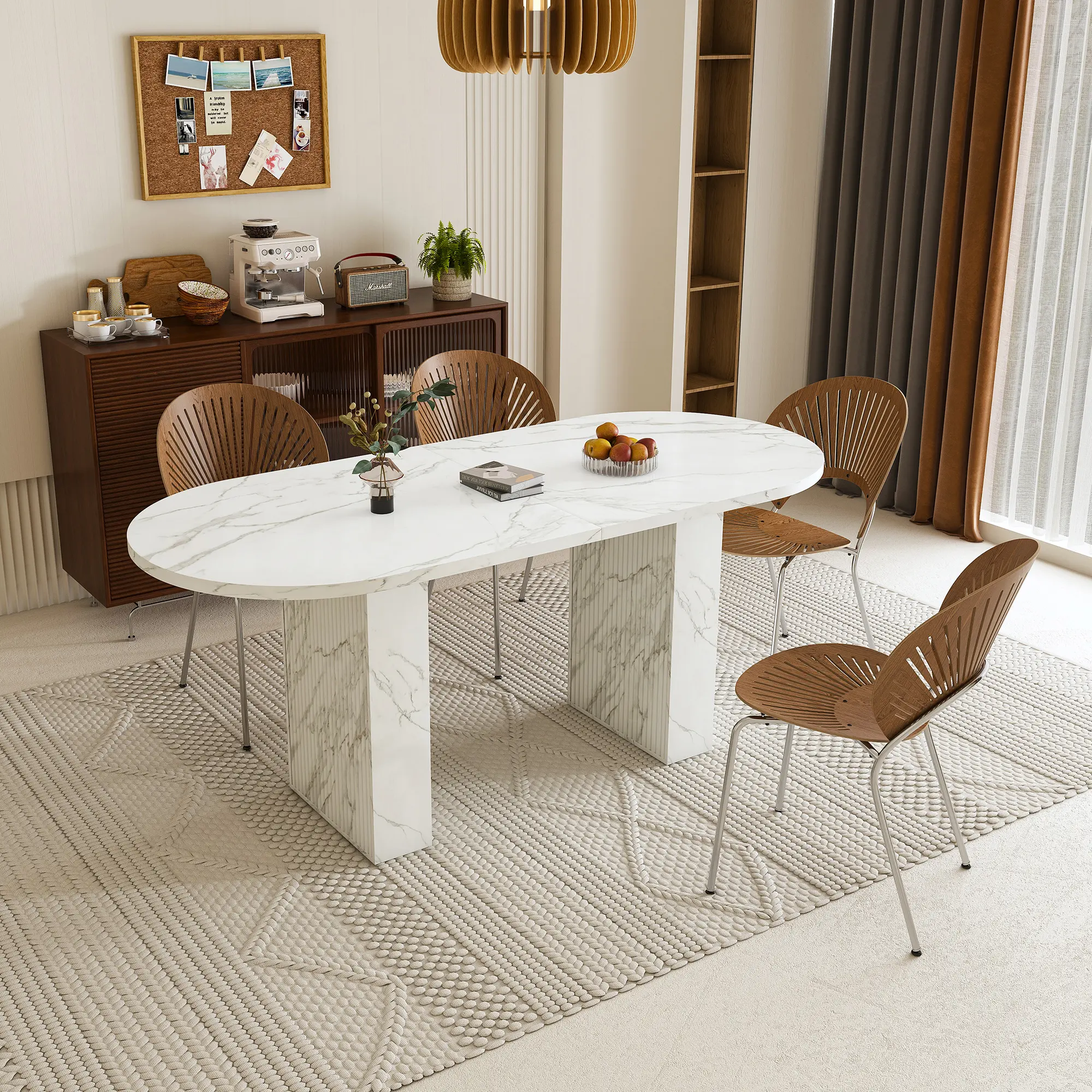 62.9" Oval Dining Table with Seats 4-6 | Modern Farmhouse MDF | Waterproof Scratch-Resistant | Space-Saving Breakfast Nook & Coffee Corner | White wood