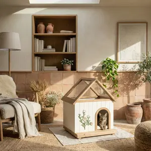 bunny pet house,SAGE FSC-Certified Cedar Indoor Cat House with Clear Acrylic Roof – Wooden Pet House for Small Cats & Dogs