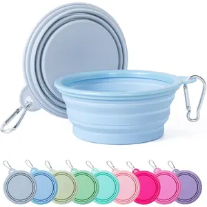 Collapsible Dog Bowl, 2Pack Macaron Color Pet Travel Bowls Silicone Foldable Water Feeder Dish  Small to Large Dogs Cat Walking Hiking Camping (Macaron Blue and Light Grey, Small)