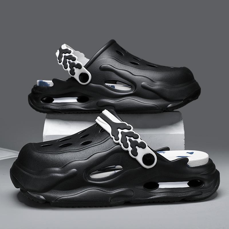 Couples’ clogs — men’s colorblock hollow-out design clogs; casual, comfortable, breathable, non-slip clogs; fashionable slippers for indoor and outdoor wear; breathable, lightweight clogs