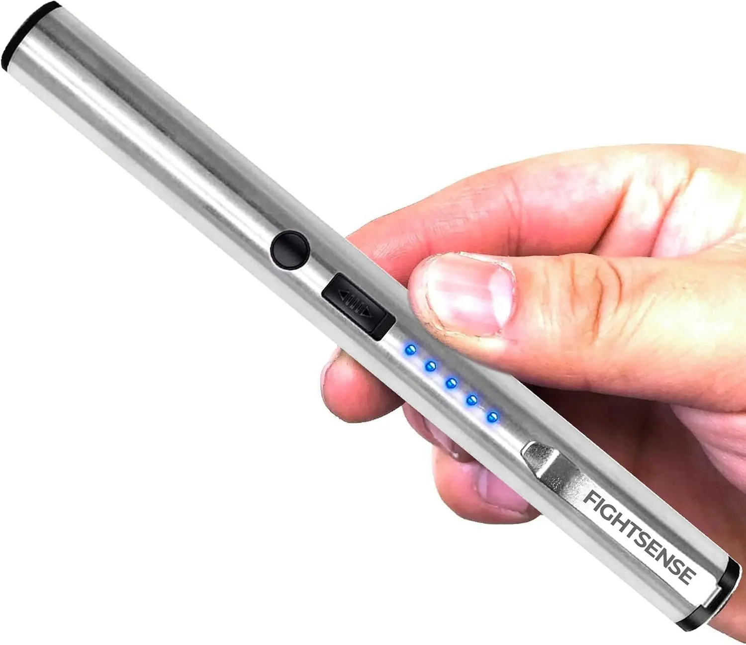 FIGHTSENSE Compact Rechargeable LED Pen Flashlight - Silver Handheld Bright Torch, Home Improvement & Camping Portable Lighting Tool