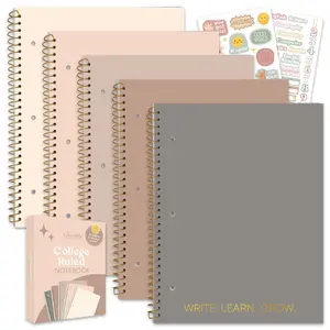 5-Pack 70 Sheets Gold Foiled College Ruled Notebook Pack with Stickers, 8x10.5in Spiral Notebook College Ruled with Lined, 3-Hole Punched, Easy Tear-Off Perforated Pages