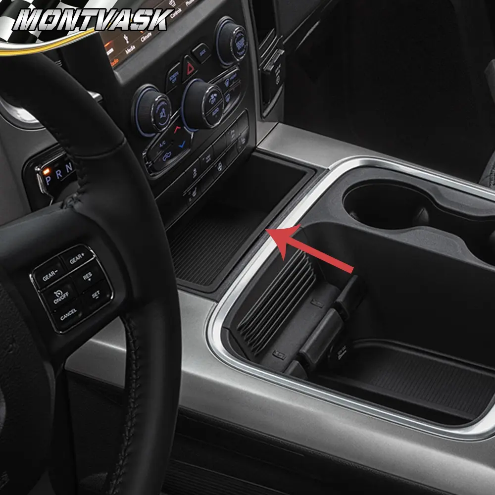 CROSSDESIGN Car Cup Holder Front Center Console Mat - All-Length Replacement Fit for DODGE 2015-2019 RAM 1500