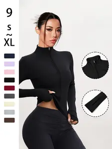 Women's Sporty Zip Front Jacket Slim Fit Pure Color Running Gym Exercise Outerwear, Stylish Active Wear for Daily Training & Workout