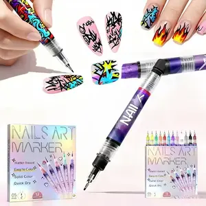 Nails Art Marker Set with 12 Vibrant Colors Quick Dry Acrylic Nail Pen for DIY Nail Art & 3D Embroidery Home & Salon Use