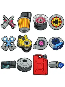 12pcs, soft plastic, auto parts tool design shoe charms, shock absorber shape shoe accessories, gasoline barrel design shoe accessories decoration, suitable for sandal garden shoes, diy accessories party gift
