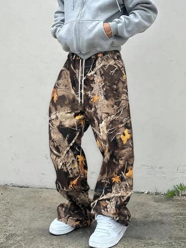 Men's Casual Camo Long Pants, Loose-Fit Drawstring Wide Leg Joggers, All-Season Comfortable Fabric, Perfect for Everyday Wear, Casual Street Pants