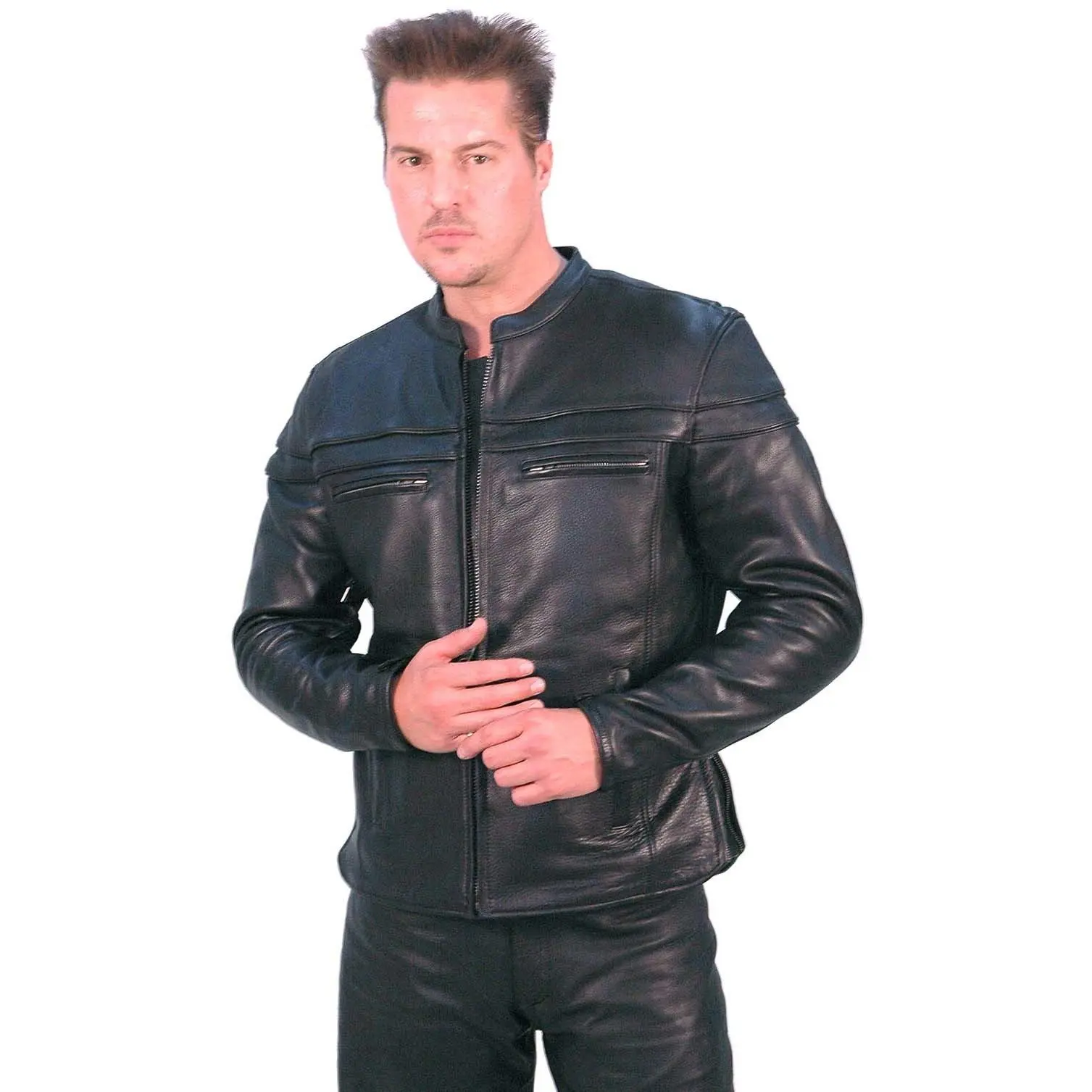 Vented Ultra Premium Leather Motorcycle Jacket - Scooter #M262NZ Man Menswear
