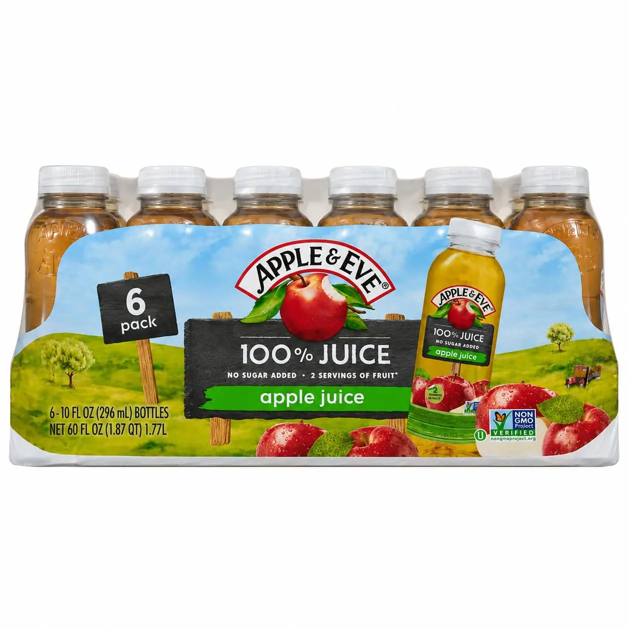 Apple & Eve 100% Apple Juice, 10 fl oz Bottles, 6-Pack | No Added Sugar, Non-GMO, Vitamin C, Ready-to-Drink Fruit Juice