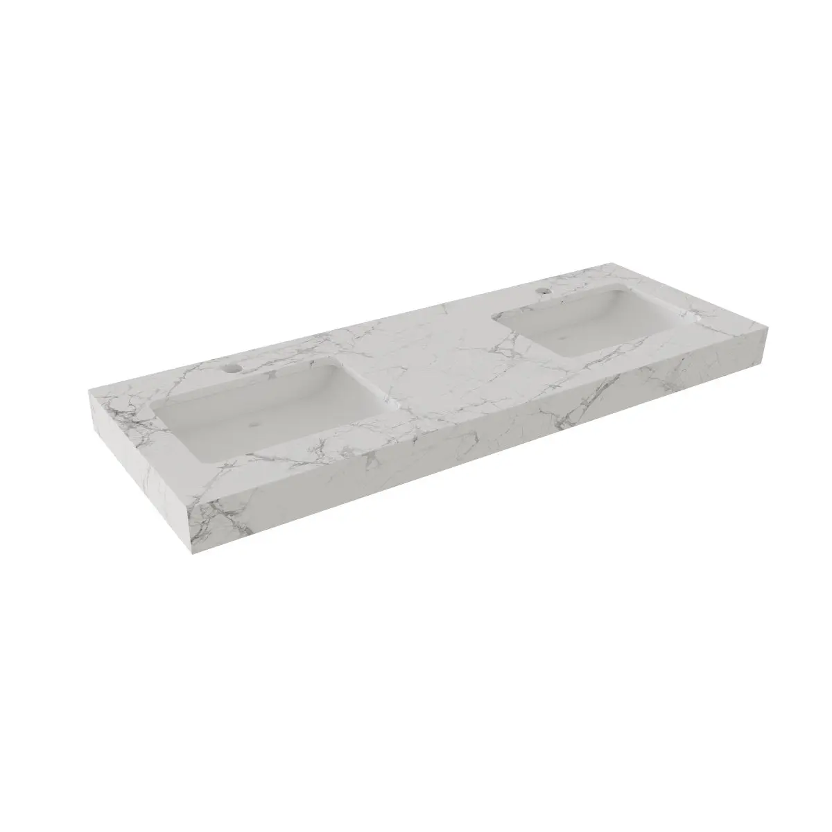 Glam 60" Floating Double Vanity Top Modern Rubberwood Bathroom Vanity Cabinet with Lights and White Stone Slab Countertop