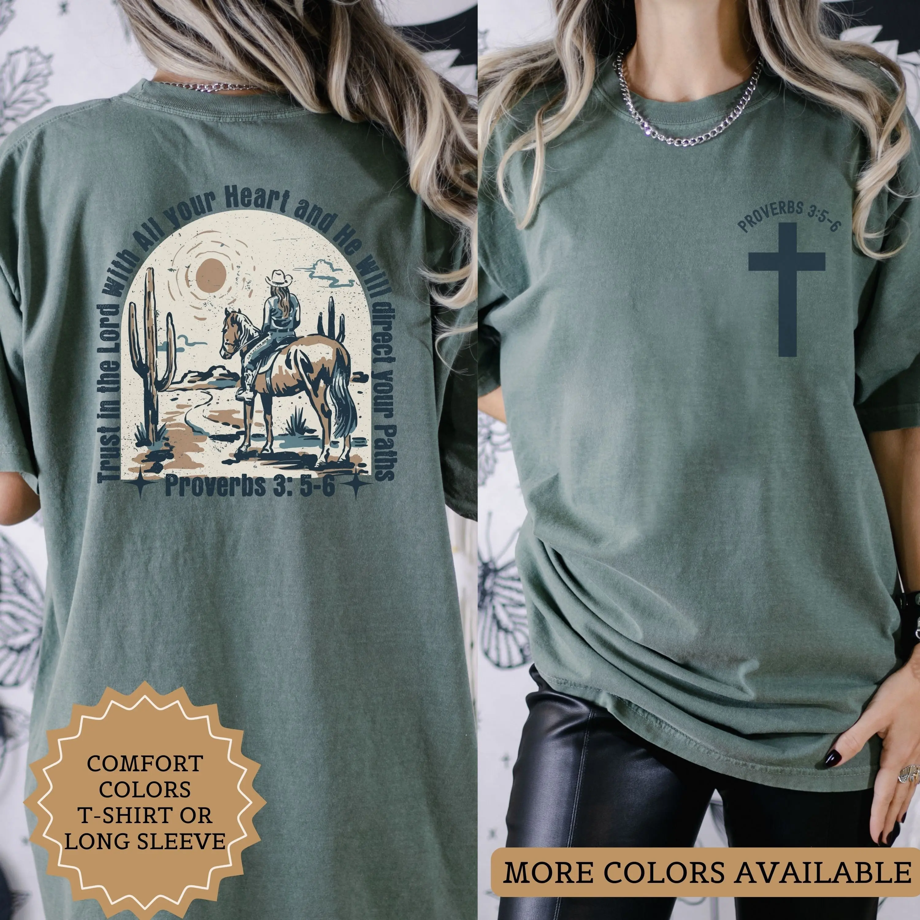 COMFORT COLOR Boho Western Christian Graphic T Shirt Religious Gift For Christian Bible Verse T shirt Cowgirl Christian Faith Shirt