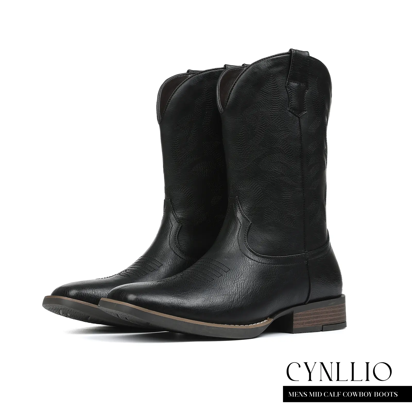 CYNLLIO Mid Calf Cowboy Boots For Mens Snip Toe Chunky Block Heel Embroidered Pull On Comfy Fashionable Western Boot Concert Party Outing Dating Working Country Dance Summer Boots