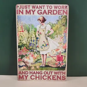 Vintage Garden Metal Wall Sign Featuring Flowers and Greenery, 2D Flat Design, Perfect for Home, Patio, or Outdoor Wall Decor