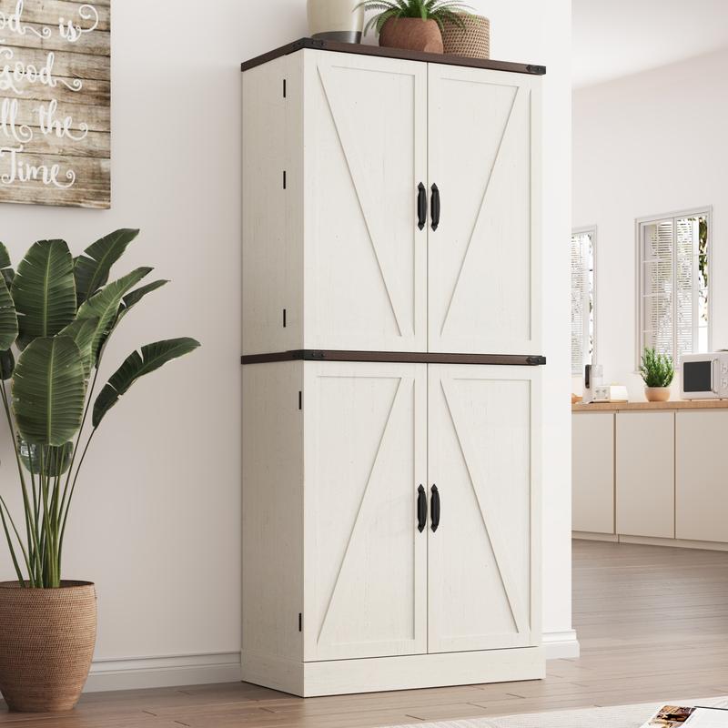 71" with 3 Pack Pull Out Drawers for Cabinets,Farmhouse Storage Cabinet with 6 Door Shelves,with Load-Bearing Steel Pipe,Pantry Organizers for Kitchen,Dining Room, White/brown