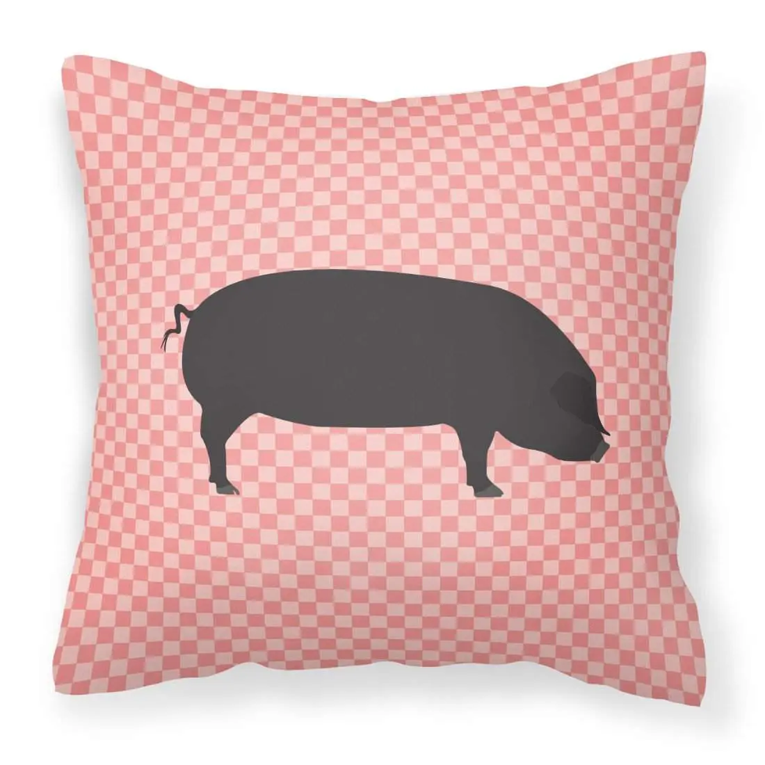 Devon Large Black Pig Print Decorative Pillow, Durable Soft Waterproof Pink Check Fabric, Indoor Cushion, BB7931PW1818